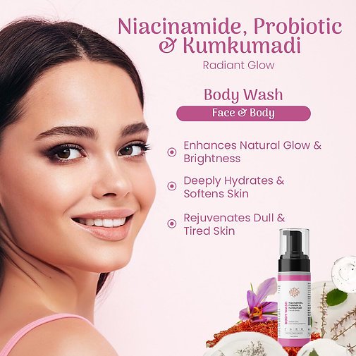 Niacinamide, Probiotic & Kumkumadi Foaming Face & Body Wash (200ml) - Image 4