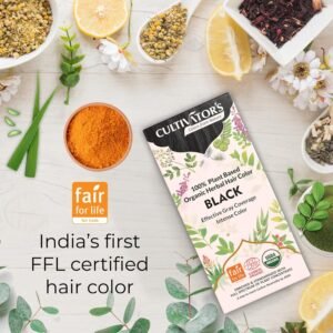 Cultivator's Organic Hair Colour - Organic Herbal Colour for Women and Men - Ammonia Free Hair Coloring Powder - Natural Colour Without Chemical, (Black) - 100g
