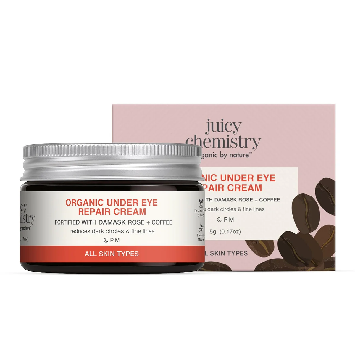 Organic Under Eye Repair Cream Fortified with Damask Rose + Coffee (5 gm) - Image 8