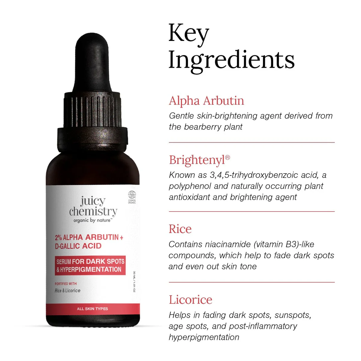 Juicy Chemistry 2% Alpha Arbutin + D-Gallic Acid Natural Face Serum - Image 7