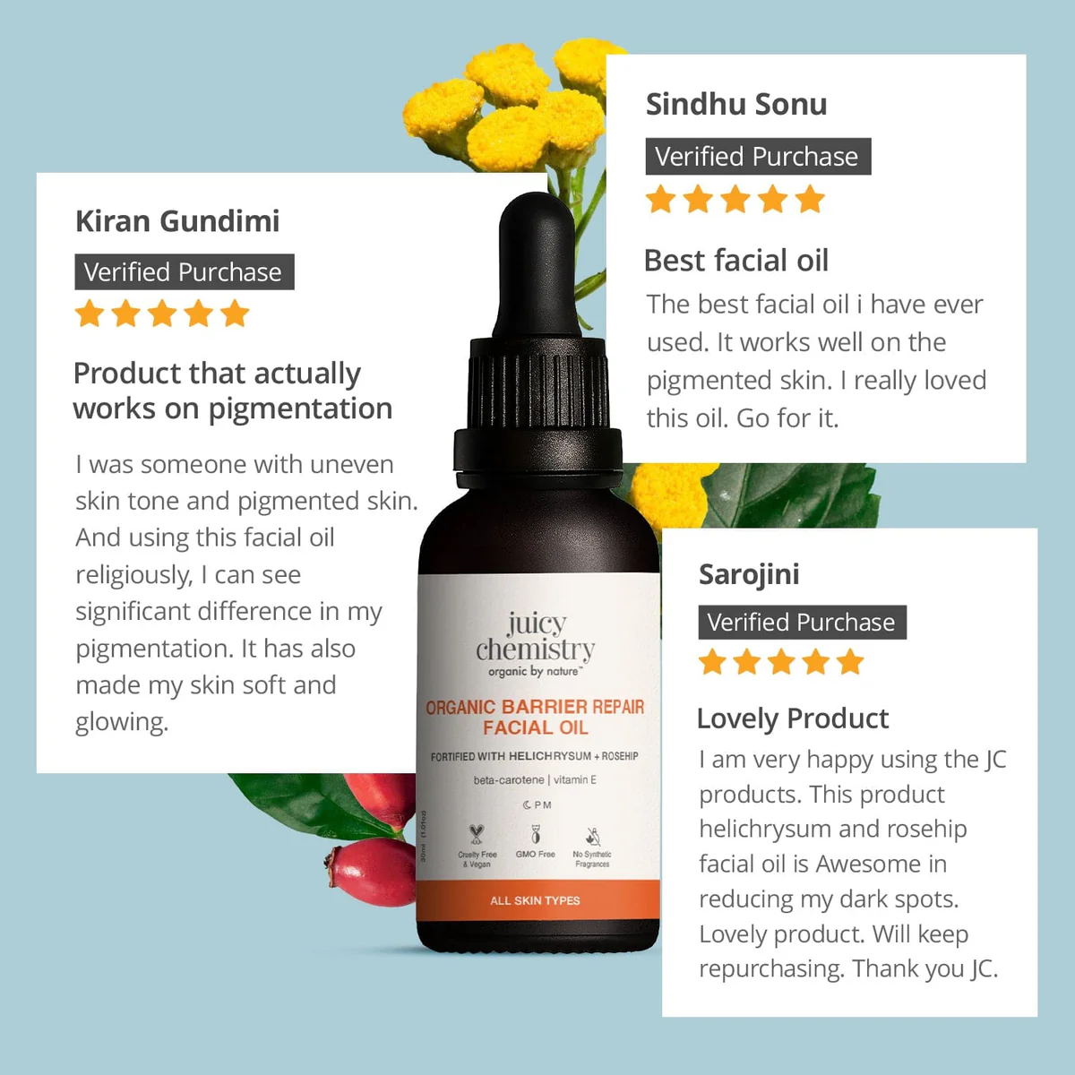 Juicy Chemistry Organic Barrier Repair Facial Oil Fortified with Helichrysum + Rosehip - Image 4