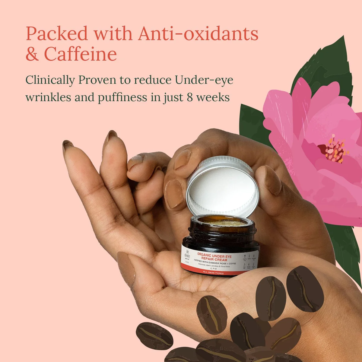 Organic Under Eye Repair Cream Fortified with Damask Rose + Coffee (5 gm) - Image 6