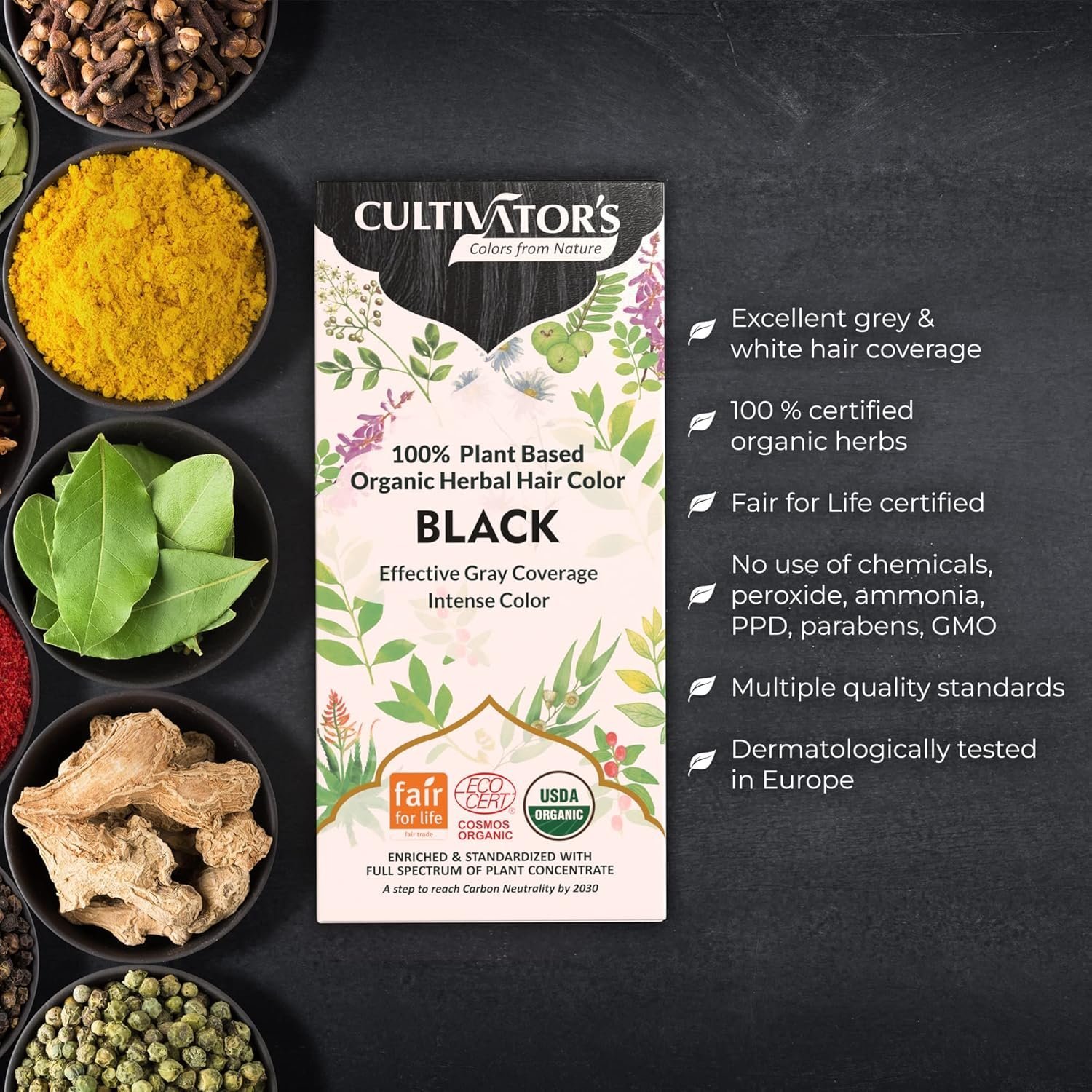 Cultivator's Organic Hair Colour - Organic Herbal Colour for Women and Men - Ammonia Free Hair Coloring Powder - Natural Colour Without Chemical, (Black) - 100g - Image 5