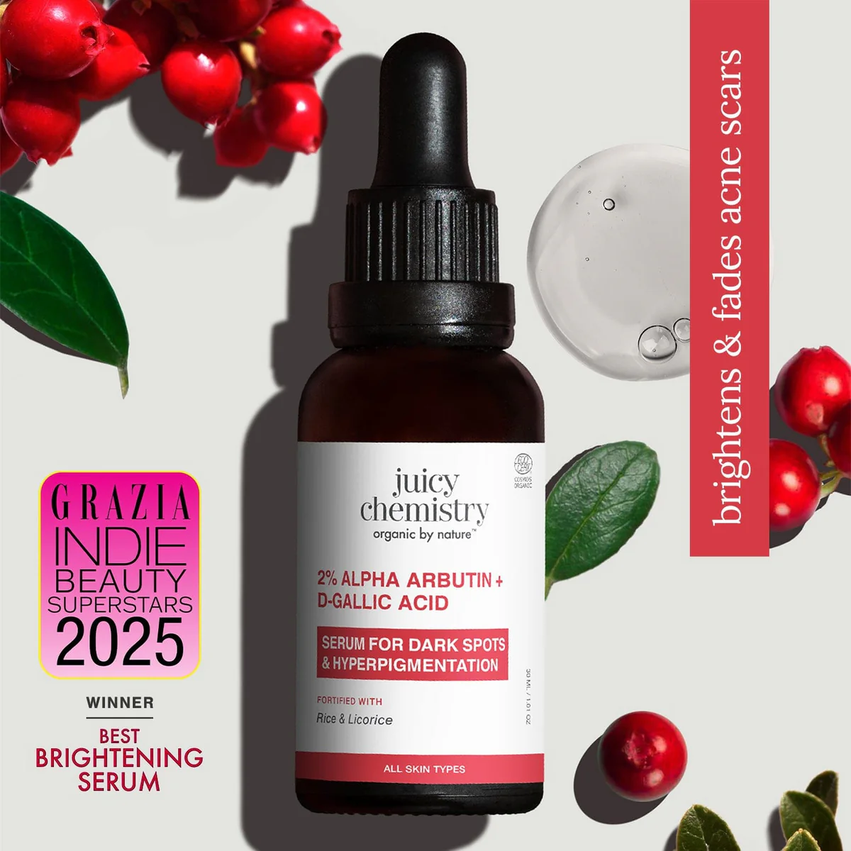 Juicy Chemistry 2% Alpha Arbutin + D-Gallic Acid Natural Face Serum