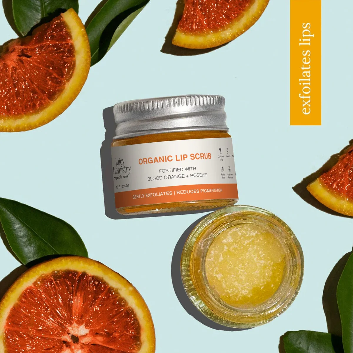 Organic Lip Scrub Fortified with Blood Orange + Rosehip (10 gm)