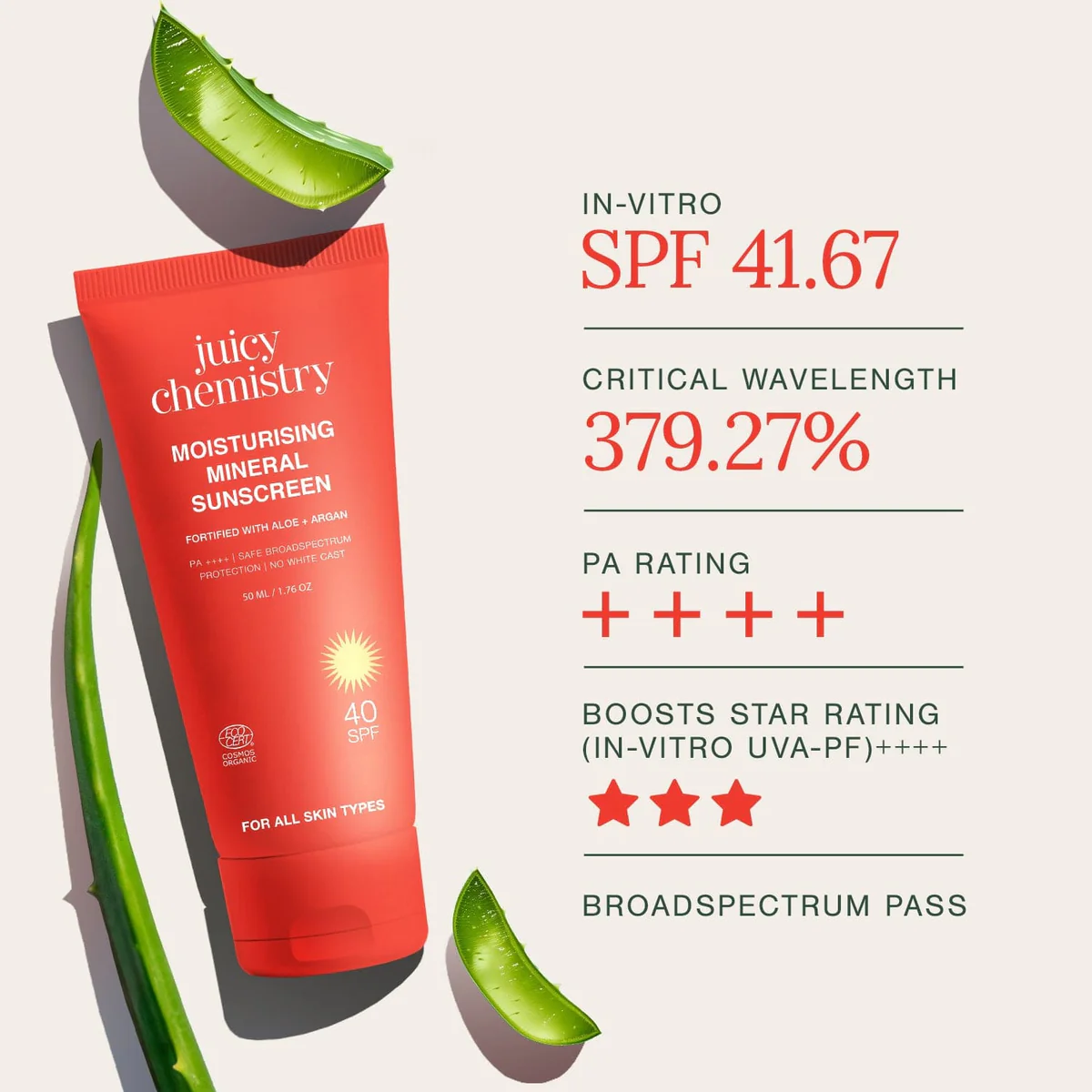 Moisturising Mineral Sunscreen Fortified with Aloe + Argan (50 ml) - Image 4