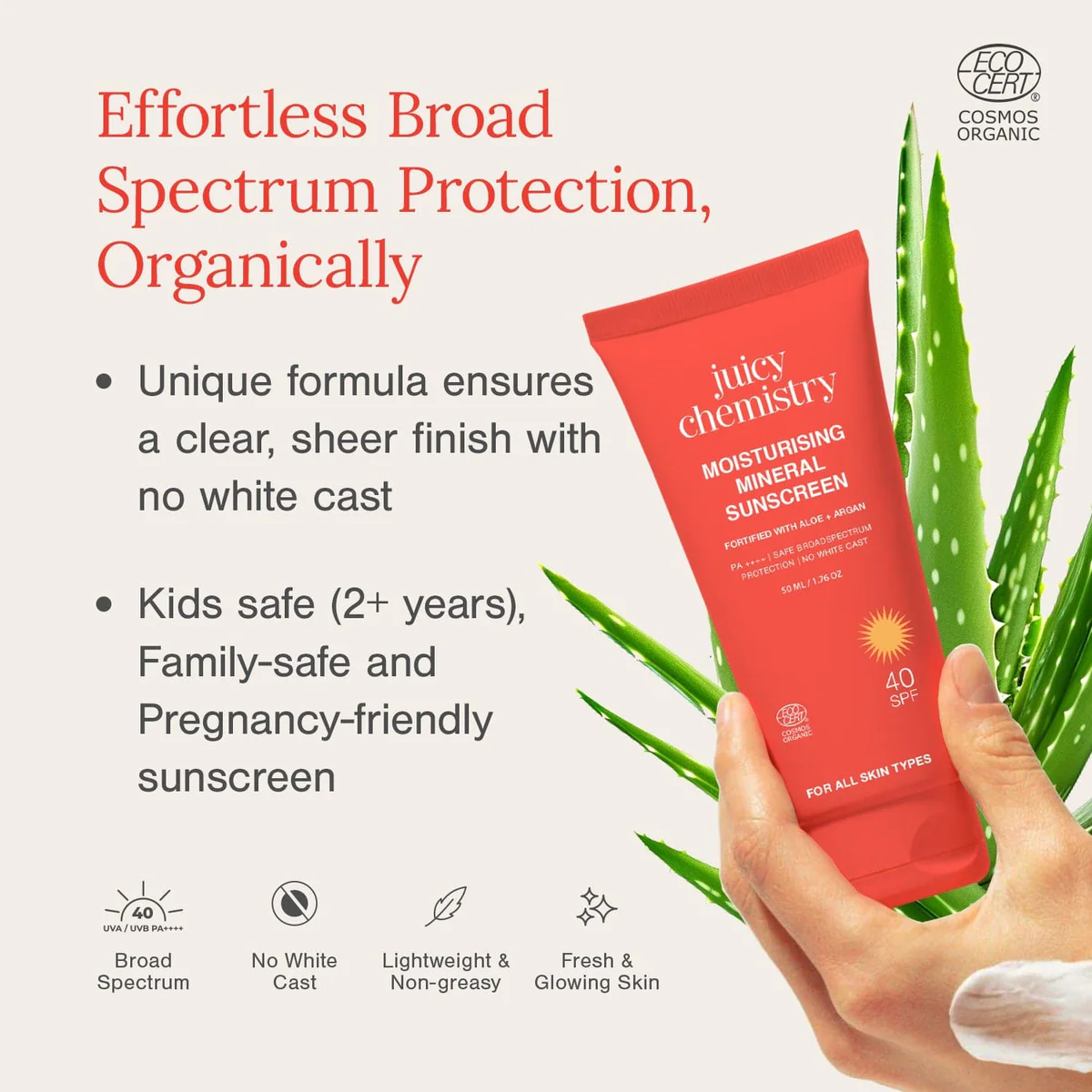 Moisturising Mineral Sunscreen Fortified with Aloe + Argan (50 ml) - Image 3